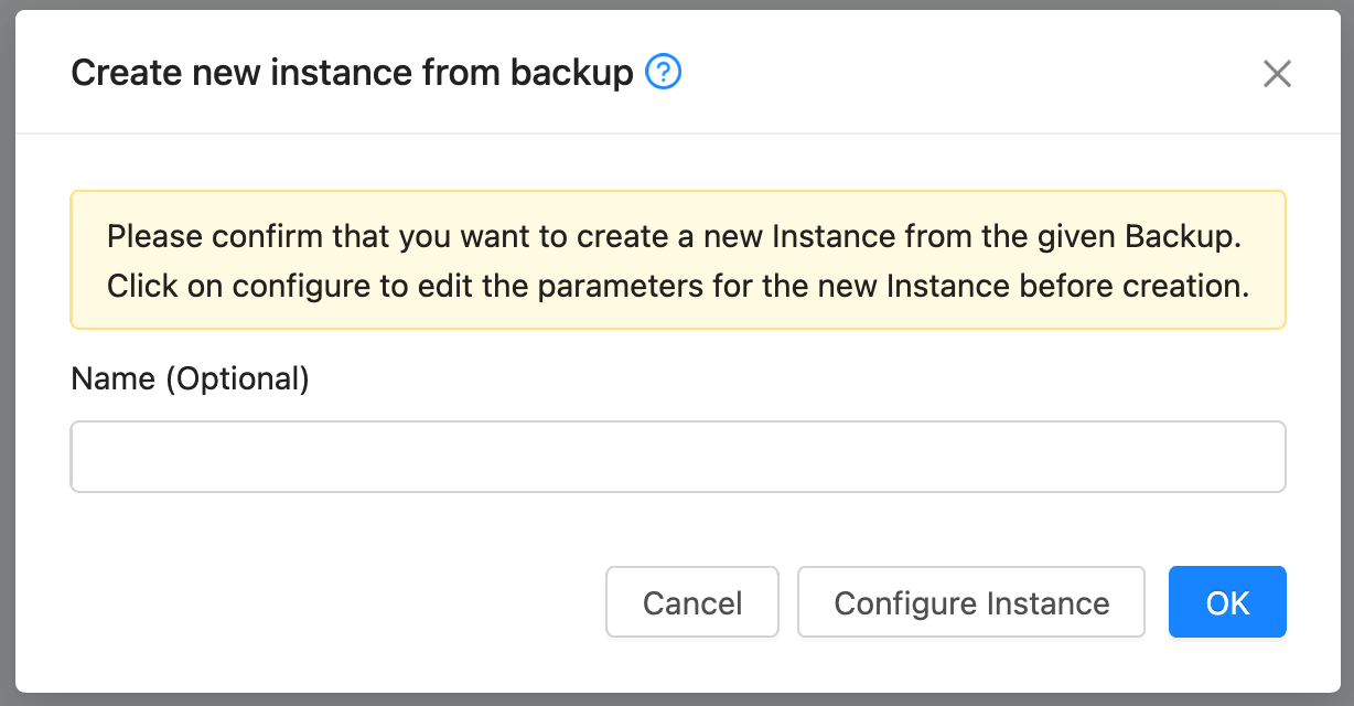 Creating a new Instance from a backup.